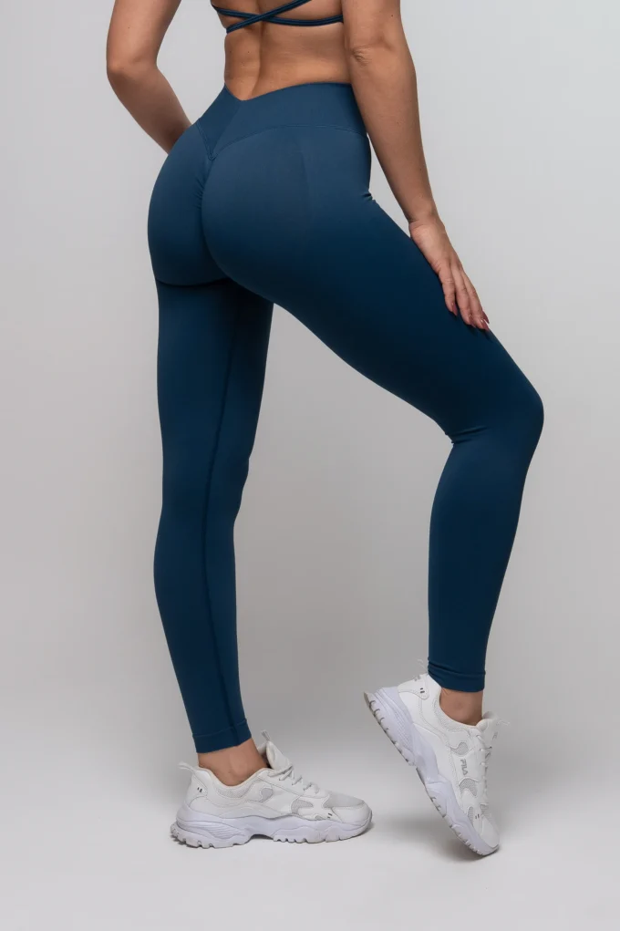 Legginsy bezszwowe push-up V-cut granatowe - obrazek 4
