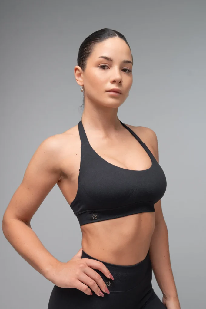 Top sportowy bezszwowy halter czarny