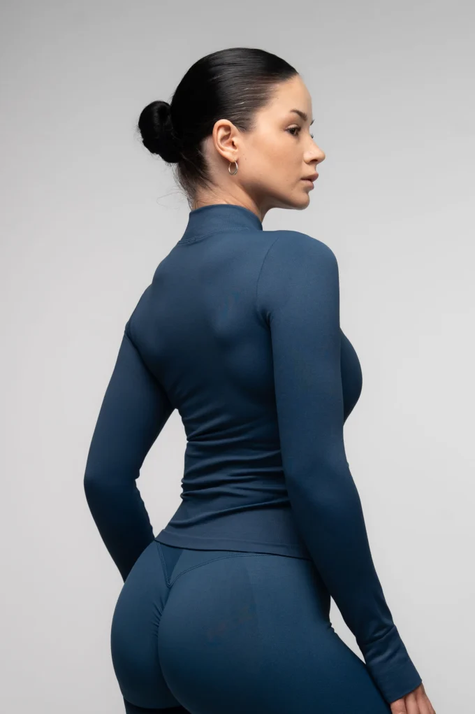 Zestaw bluza, top, legginsy bezszwowy push-up V-cut granatowy - obrazek 5