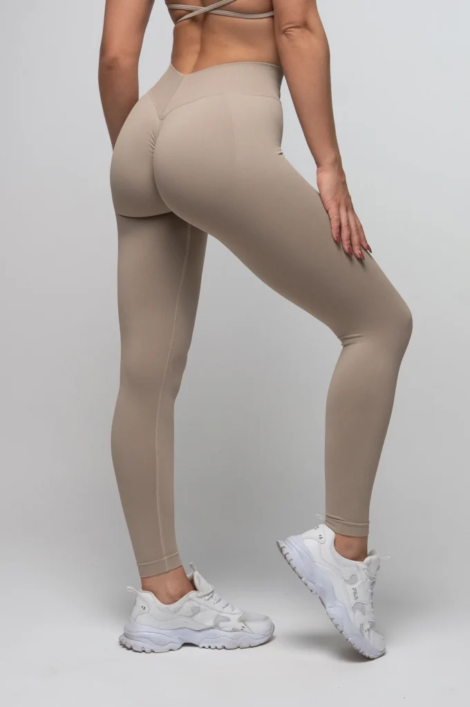 Legginsy bezszwowe push-up V-cut beżowe - obrazek 4
