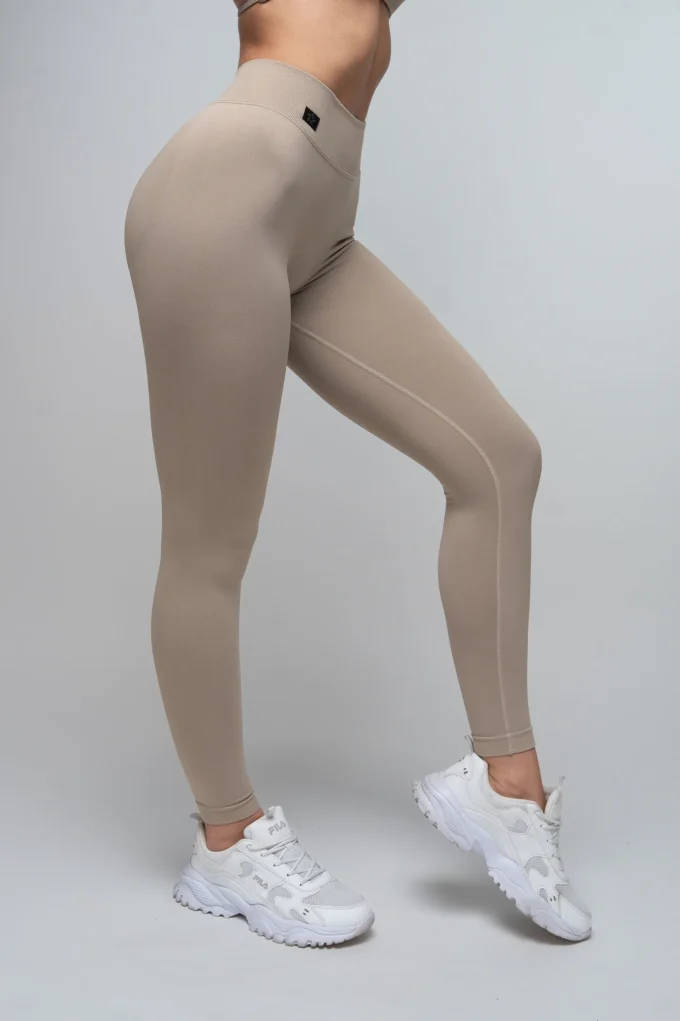 Legginsy bezszwowe push-up V-cut beżowe - obrazek 3