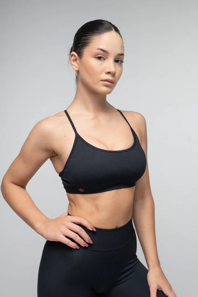 Zestaw bluza, top, legginsy bezszwowy push-up V-cut czarny - obrazek 3