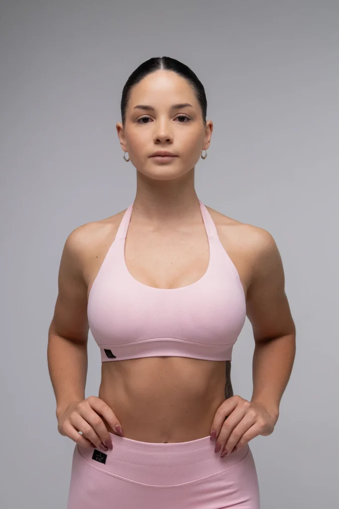 Top sportowy bezszwowy halter różowy - obrazek 3