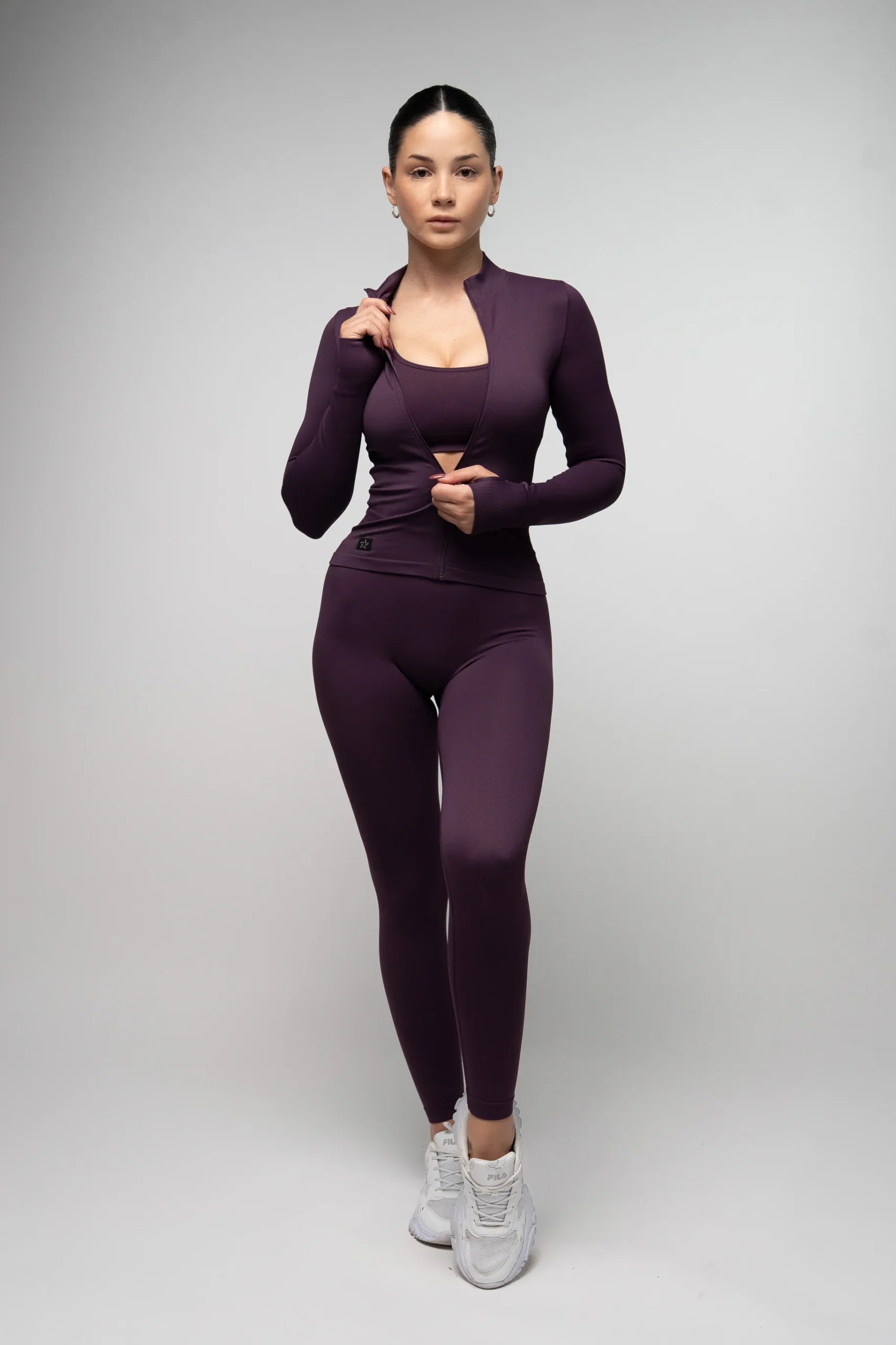 Zestaw bluza, top, legginsy bezszwowy push-up V-cut fioletowy